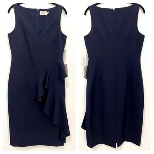 Eliza J Navy V Neck Sheath Dress Ruffle NWT Size 8